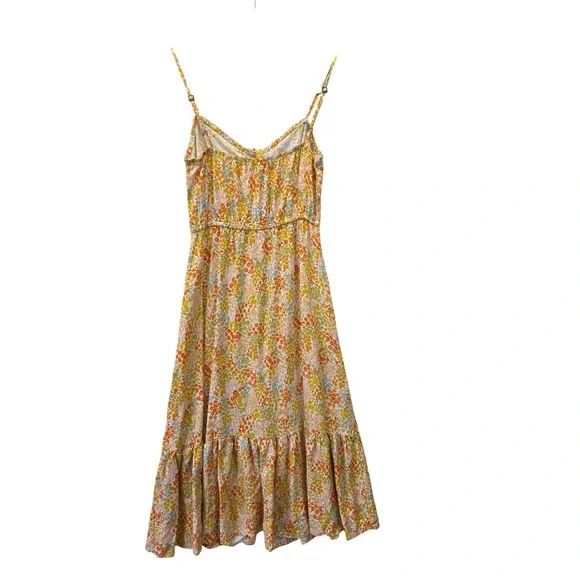 Mimi Chica Yellow Floral Button Front Midi Dress Womens Small Ruffle Hem Boho - Picture 2 of 5